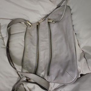 Hobo The Original Light Grey Leather Triple Zipper Crossbody 10x12